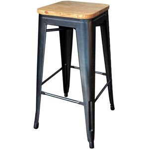 Mathi Design Tabouret de bar en acier gris et bois clair Marron 48x76x48cm