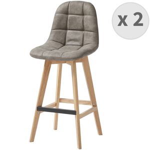 Moloo Chaise de bar vintage microfibre marron clair pieds chêne(x2) Marron 44x100x44cm