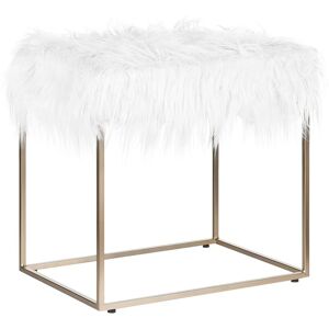 Beliani Tabouret en fausse fourrure blanche Blanc 44x39x33cm