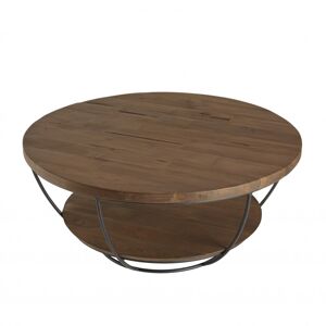 MACABANE Table basse coque 2 plateaux en teck recyclé métal noir L80 Marron 80x35x80cm