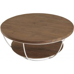 MACABANE Table basse coque 2 plateaux en teck recyclé métal blanc L80 Marron 80x35x80cm