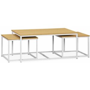 sweeek Lot de 3 tables gigognes métal blanc mat, décor bois Blanc 100x45x60cm