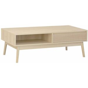 sweeek Table basse scandinave, 2 niches, 1 tiroir Beige 110x39x59cm