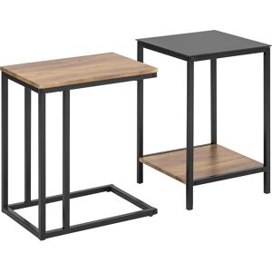 SoBuy Lot de 2 tables basses gigognes en bois et verre trempé cadre en métal Noir 40x60x40cm