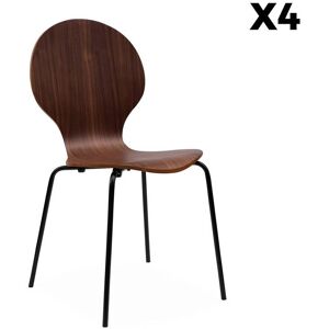 sweeek Lot de 4 chaises rétro empilables noyer Marron 43x87x48cm