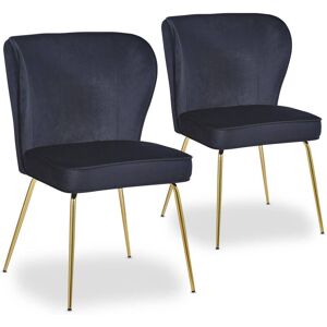 Menzzo Lot de 2 chaises gold velours noir Noir 50x79x52cm