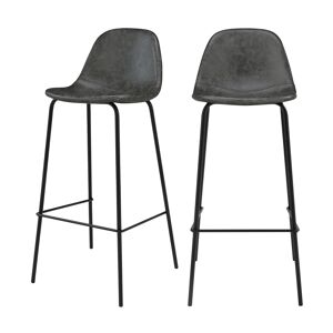 Rendez-Vous Deco Chaise de bar 75 cm en cuir synthetique gris/noir (lot de 2) Noir 42x99x45cm