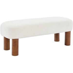 sweeek Banc / bout de lit, pieds bois d'hevea et bouclette Blanc 121x45x45cm