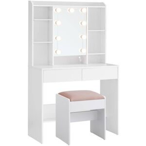 VASAGLE Coiffeuse avec miroir 2 tiroirs étagères et tabouret rembourré blanc Blanc 80x140x40cm - Publicité VASAGLE Coiffeuse avec miroir 2 tiroirs étagères et tabouret rembourré blanc Blanc 80x140x40cm - Publicité