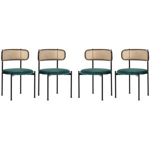Urban Meuble Lot de 4 chaises vintage dossier en rotin assise velours sapin vert Vert 51x75x51cm - Publicité Urban Meuble Lot de 4 chaises vintage dossier en rotin assise velours sapin vert Vert 51x75x51cm - Publicité