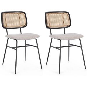 Hellin lot de 2 chaises de salle à manger en cannage et tissu Beige 59x81x45cm - Publicité Hellin lot de 2 chaises de salle à manger en cannage et tissu Beige 59x81x45cm - Publicité