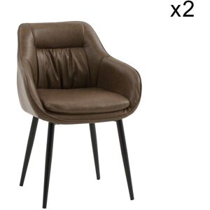 Konte.Design Lot de 2 chaises en simili cuir marron et pieds en métal noir Marron 64x83x65cm - Publicité Konte.Design Lot de 2 chaises en simili cuir marron et pieds en métal noir Marron 64x83x65cm - Publicité