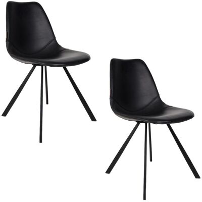 Dutchbone Set de 2 chaises de repas en simili cuir noir Noir 56x83x46cm - Publicité Dutchbone Set de 2 chaises de repas en simili cuir noir Noir 56x83x46cm - Publicité