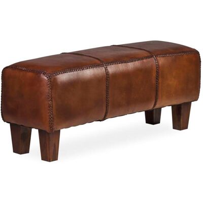 MOYCOR Tabouret rectangulaire en bois de teck et cuir marron L 110 cm Marron 110x45x35cm - Publicité MOYCOR Tabouret rectangulaire en bois de teck et cuir marron L 110 cm Marron 110x45x35cm - Publicité