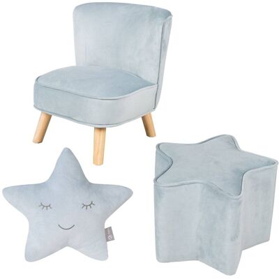 roba Fauteuil enfant scandinave + pouf et coussin en velours bleu Bleu 48x50x44cm - Publicité roba Fauteuil enfant scandinave + pouf et coussin en velours bleu Bleu 48x50x44cm - Publicité