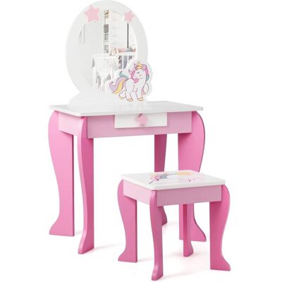 Giantex Coiffeuse enfant fille tabouret et miroir amovible rose 49X34X89,5cm Rose 49x89x34cm - Publicité Giantex Coiffeuse enfant fille tabouret et miroir amovible rose 49X34X89,5cm Rose 49x89x34cm - Publicité