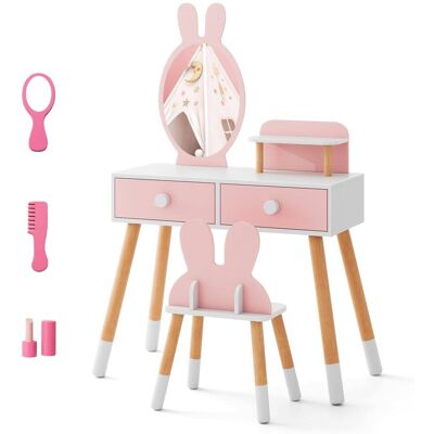 Giantex Ensemble coiffeuse et tabouret pour enfants Rose 78x110x37cm - Publicité Giantex Ensemble coiffeuse et tabouret pour enfants Rose 78x110x37cm - Publicité