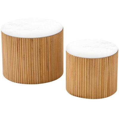 Nordlys Set de 2 tables basses rondes en bois massif avec rangement Marron 50x39x50cm - Publicité Nordlys Set de 2 tables basses rondes en bois massif avec rangement Marron 50x39x50cm - Publicité