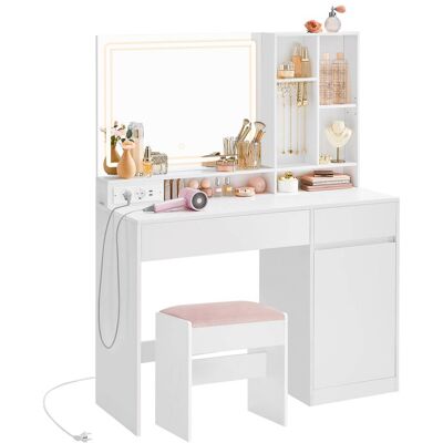 VASAGLE Coiffeuse avec tabouret avec miroir largeur de 110 cm blanc Blanc 110x138x40cm - Publicité VASAGLE Coiffeuse avec tabouret avec miroir largeur de 110 cm blanc Blanc 110x138x40cm - Publicité