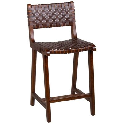 MOYCOR Chaise haute en teck et cuir marron Marron 43x90x50cm - Publicité MOYCOR Chaise haute en teck et cuir marron Marron 43x90x50cm - Publicité
