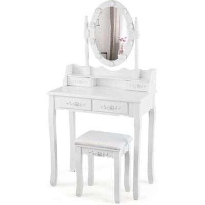 Giantex Coiffeuse avec tabouret blanc Blanc 75x145x40cm - Publicité Giantex Coiffeuse avec tabouret blanc Blanc 75x145x40cm - Publicité