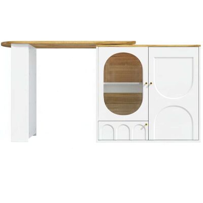 Urban Meuble Table de bar effet bois et blanc, plateau pivotant à 360° Blanc 138x93x73cm - Publicité Urban Meuble Table de bar effet bois et blanc, plateau pivotant à 360° Blanc 138x93x73cm - Publicité