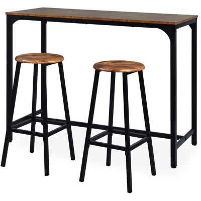 Menzzo Table de bar style industriel avec ses 2 tabourets bois et métal noir Marron 120x90x50cm - Publicité Menzzo Table de bar style industriel avec ses 2 tabourets bois et métal noir Marron 120x90x50cm - Publicité