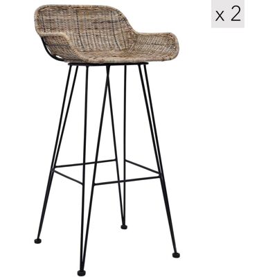 Nordlys Lot de 2 tabourets de bar en métal et fibres naturelles Marron 48x96x48cm - Publicité Nordlys Lot de 2 tabourets de bar en métal et fibres naturelles Marron 48x96x48cm - Publicité