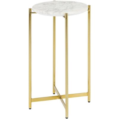 IDIMEX Table d'appoint ronde en marbre et métal, couleur blanc et bronze Blanc 36x55x36cm - Publicité IDIMEX Table d'appoint ronde en marbre et métal, couleur blanc et bronze Blanc 36x55x36cm - Publicité