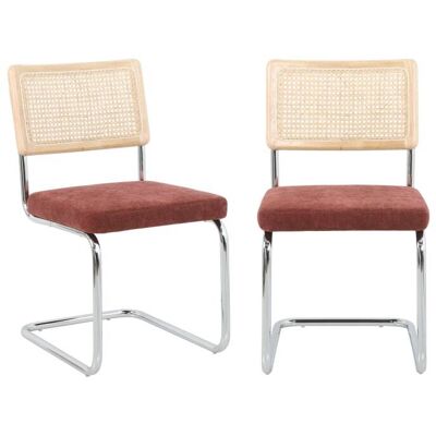 Baita Lot de 2 chaises cannage et tissu bordeaux pieds métal chromé Rouge 56x82x47cm - Publicité Baita Lot de 2 chaises cannage et tissu bordeaux pieds métal chromé Rouge 56x82x47cm - Publicité