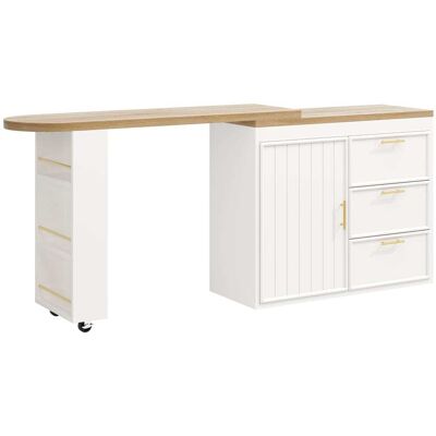 Urban Meuble Table de bar blanche effet bois avec plateau pivotant 360° modulable Blanc 203x90x39cm - Publicité Urban Meuble Table de bar blanche effet bois avec plateau pivotant 360° modulable Blanc 203x90x39cm - Publicité