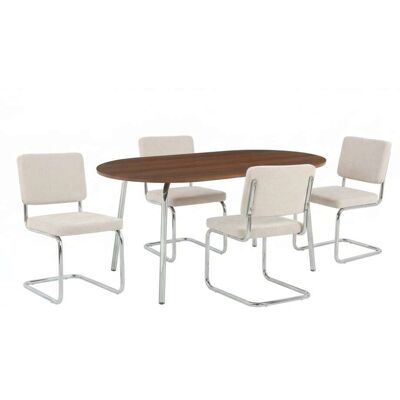 Baita Ensemble repas table effet noyer et lot de 4 chaises jack écru Marron 160x75x90cm - Publicité Baita Ensemble repas table effet noyer et lot de 4 chaises jack écru Marron 160x75x90cm - Publicité