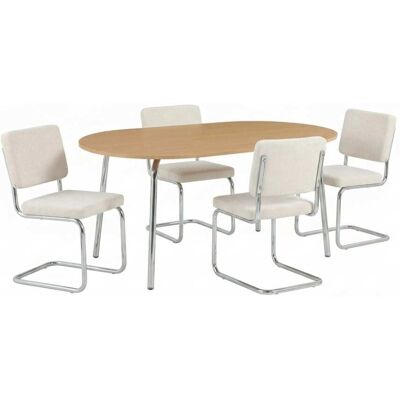 Baita Ensemble repas table effet chêne et 4 chaises jack tissu écru Marron 160x75x90cm - Publicité Baita Ensemble repas table effet chêne et 4 chaises jack tissu écru Marron 160x75x90cm - Publicité
