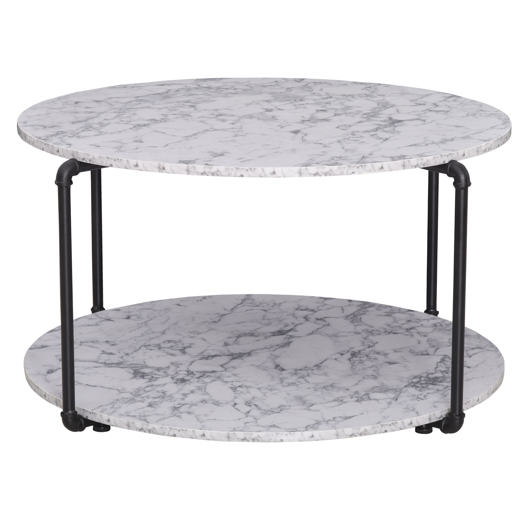 Homcom Table basse ronde avec étagère imitation marbre blanc métal noir Blanc 80x45x80cm