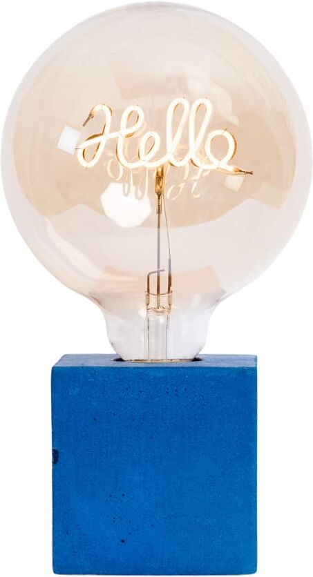 Junny Lampe à poser en béton bleu pétrole avec son ampoule à message Bleu 8x8x8cm