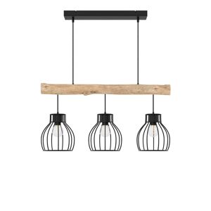 Rendez-Vous Deco Suspension 3 lampes en bois d'eucalyptus et metal noir Marron 60x140x14cm
