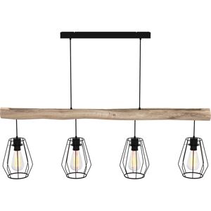 Rendez-Vous Deco Suspension en bois et metal 4 lampes Noir 92x140x14cm