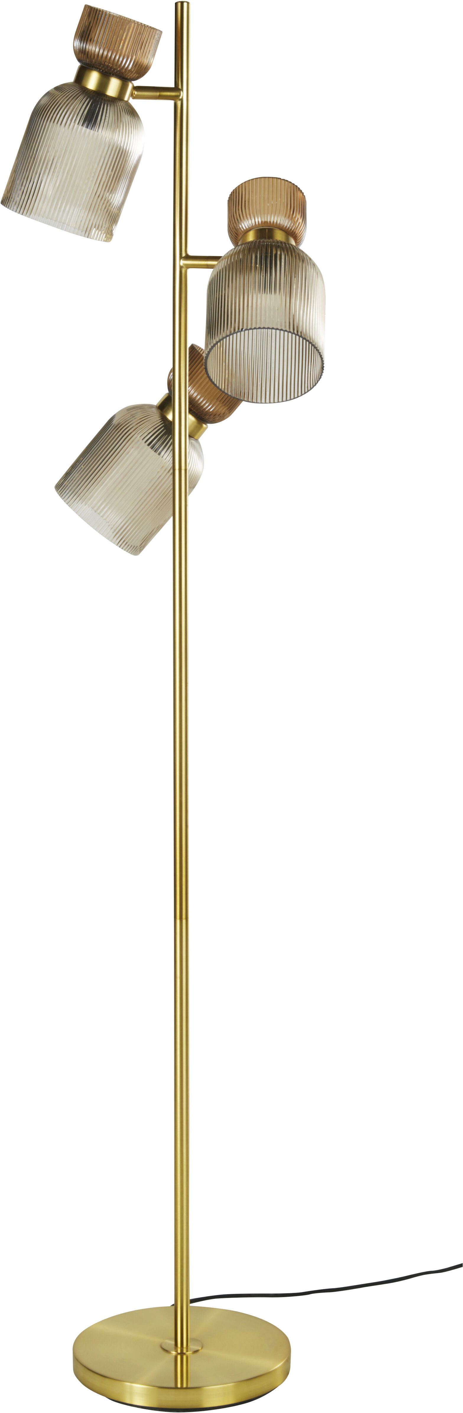 Maisons du Monde Lampadaire en métal doré 3 abat-jours en verre strié H160 Or 36.5x160x36.5cm