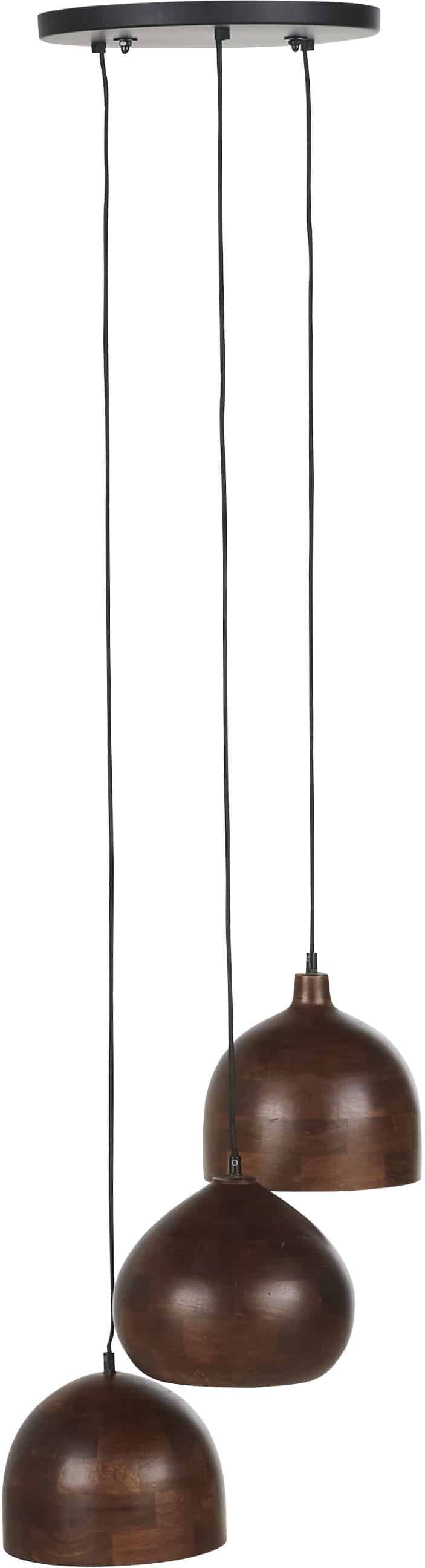 Maisons du Monde Suspension grappe en métal noir 3 abat-jours en bois de manguier Noir 45x60x45cm