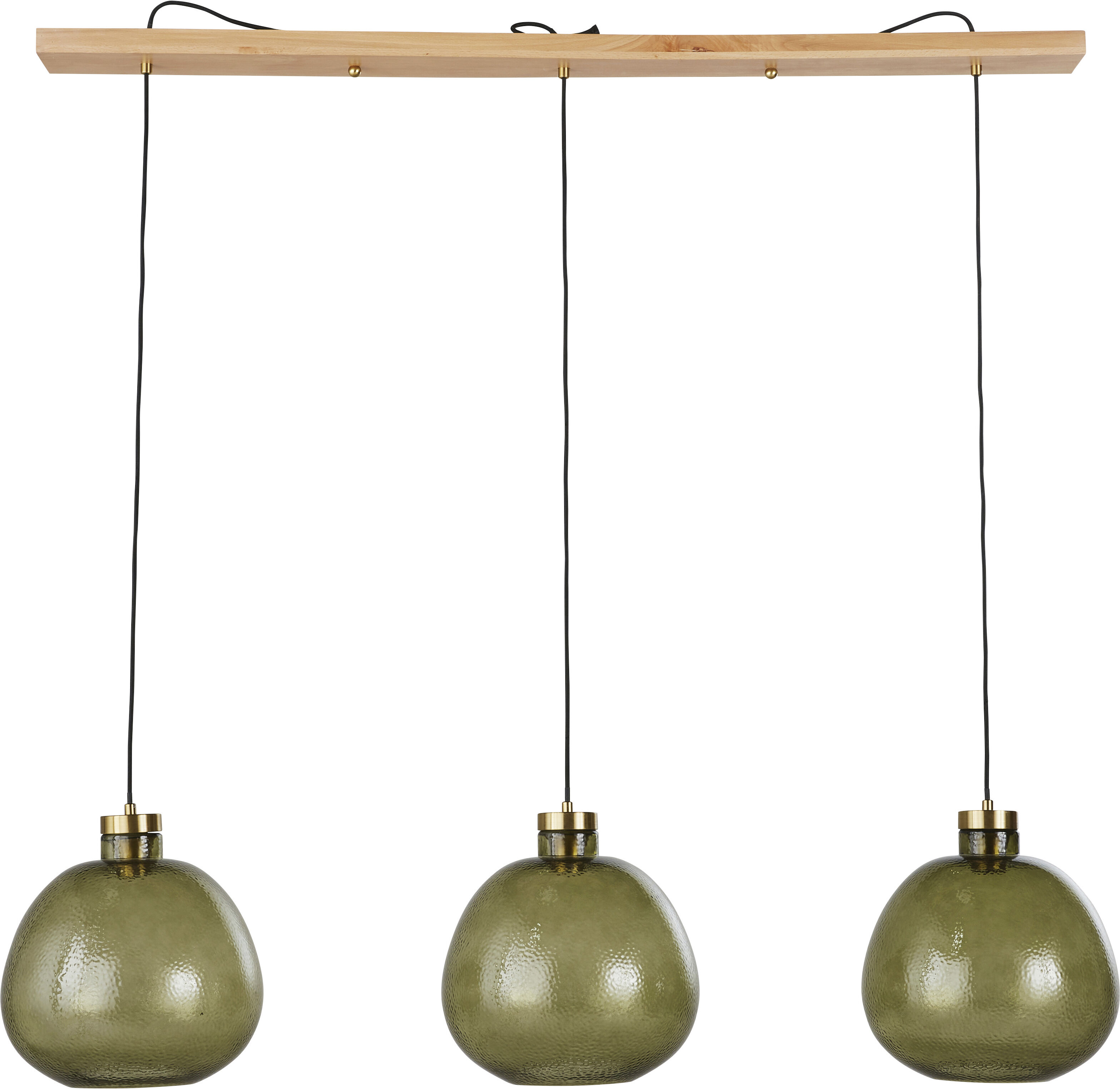 Maisons du Monde Suspension rampe 3 abat-jours en verre martelé vert Vert 125x118x30cm