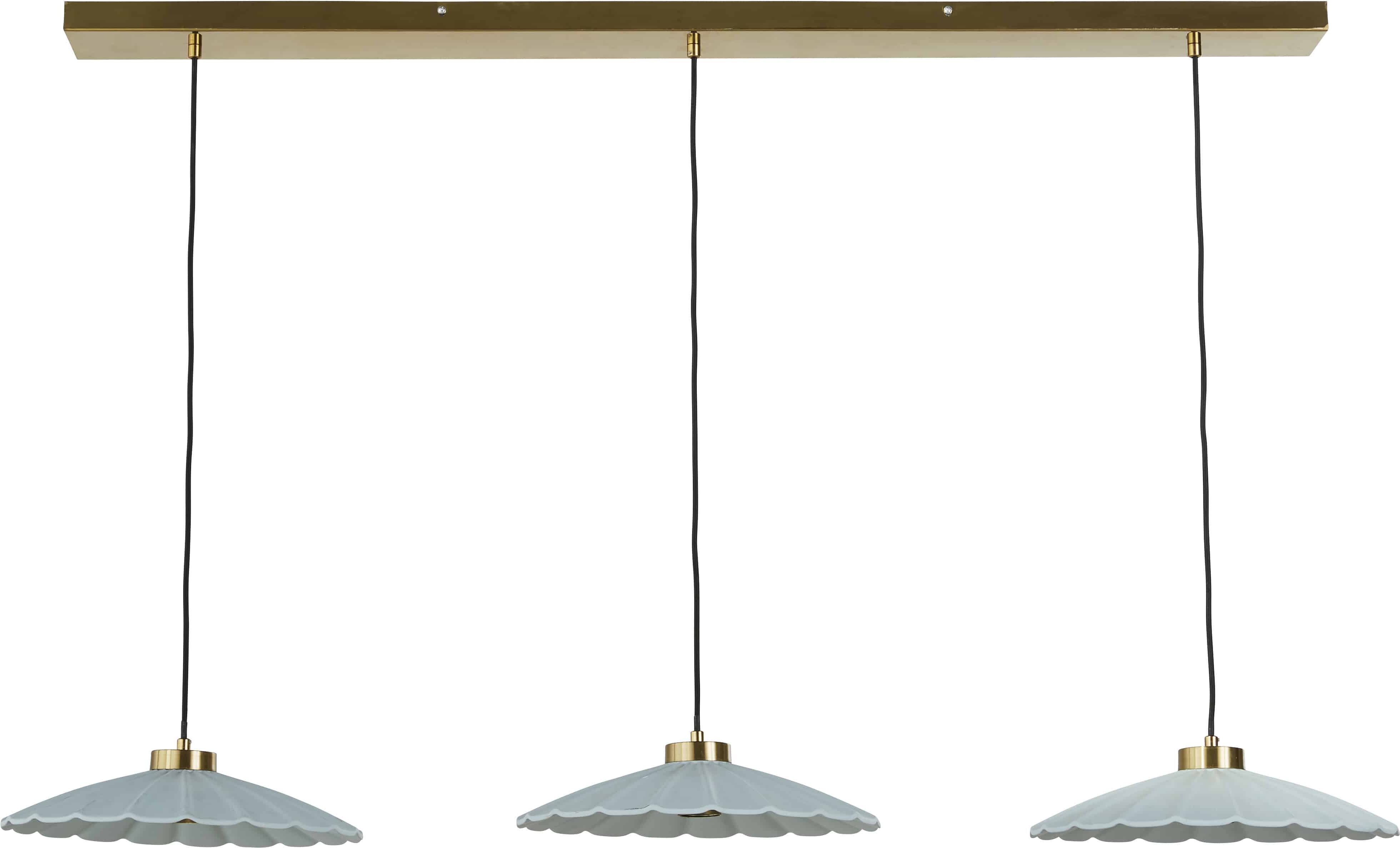 Maisons du Monde Suspension rampe en bois de hêtre 3 abat-jours en métal bleu Or 135x81x35cm