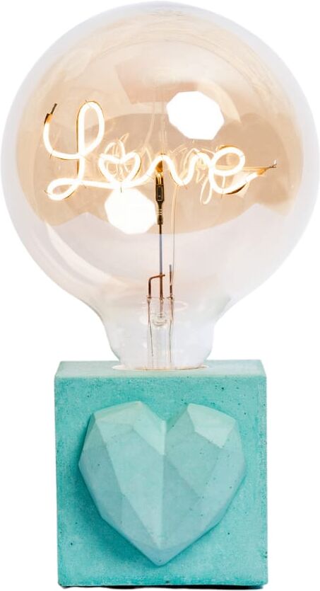 Junny Lampe à poser en béton turquoise avec son ampoule à message Bleu 8x8x8cm