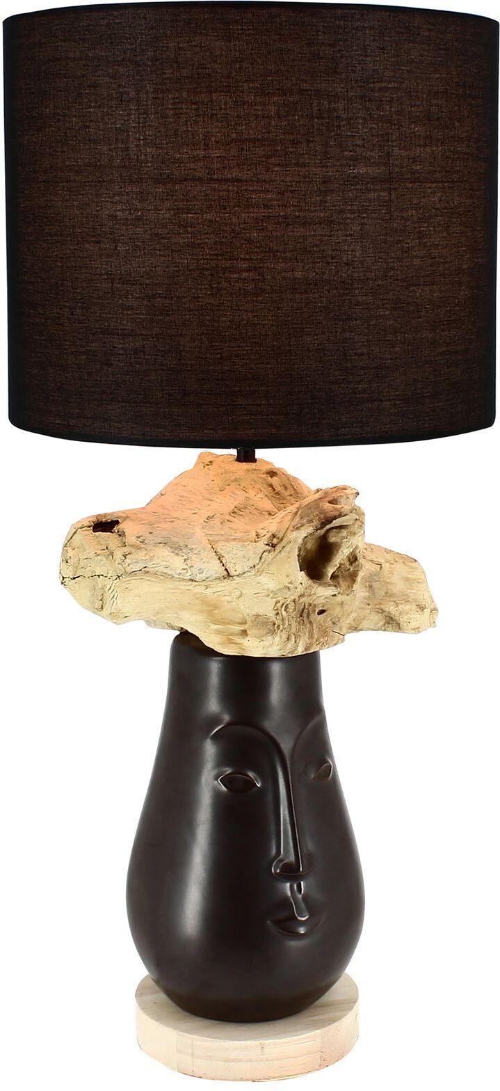 Now s Home Lampe de table visage en céramique et acacia noir h46cm Noir 24x56x24cm