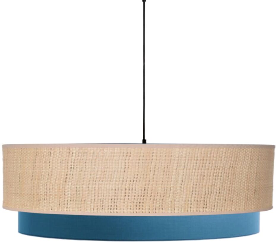 Kauze Luminaires Suspension en raphia et coton bleu ciel Ø 50cm H25cm Beige 50x25x50cm