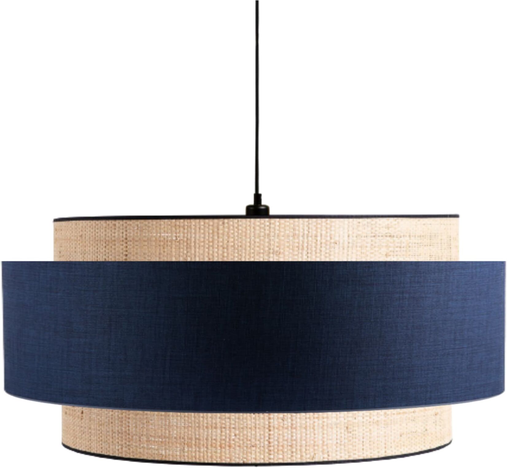 Kauze Luminaires Suspension en lin bleu et raphia Ø 45cm H25cm Beige 45x25x45cm