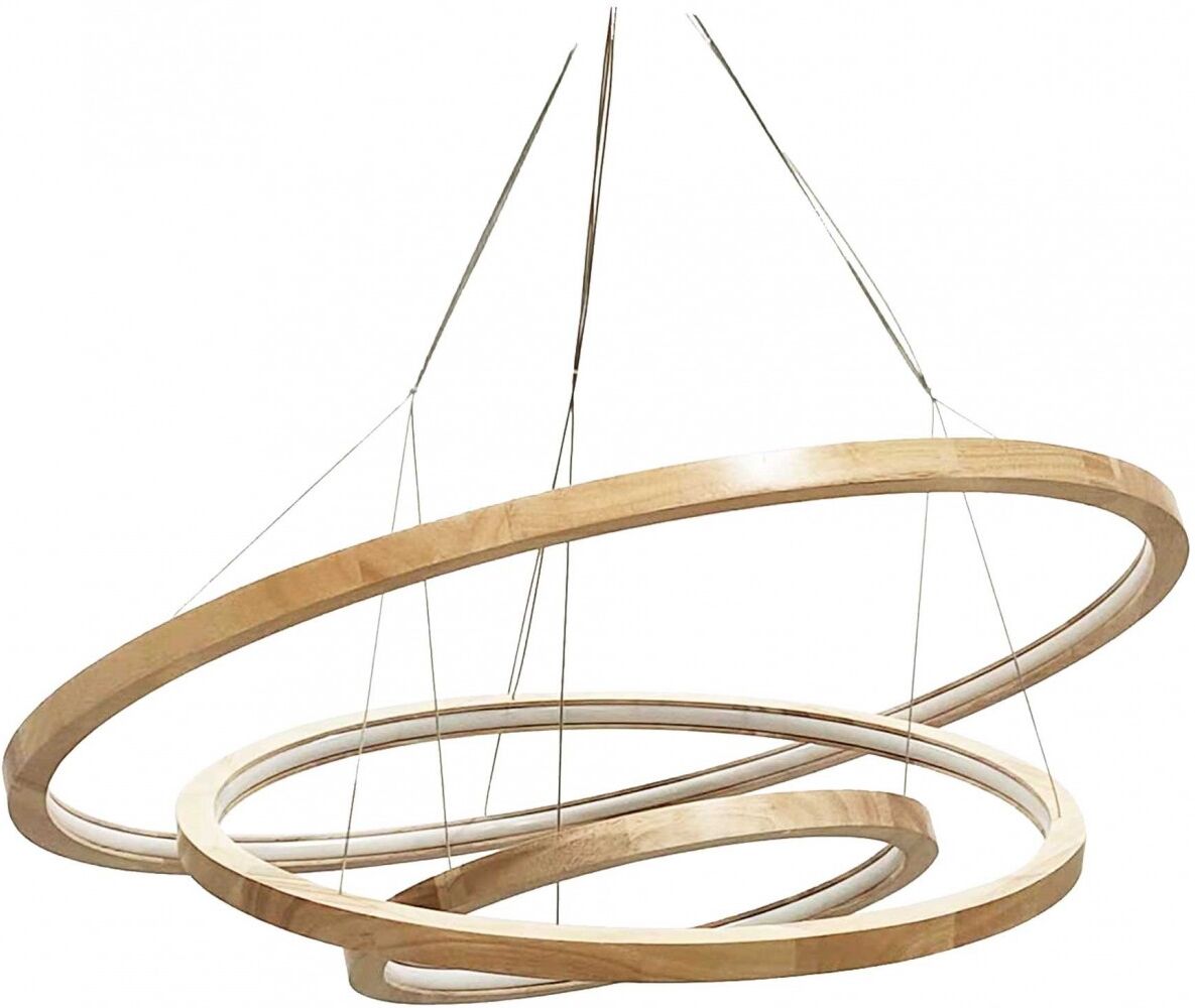 C-Création Suspension LED dimmable 3 anneaux en bois naturel Beige 80x3x80cm