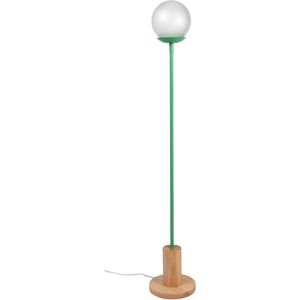 Maisons du Monde Lampadaire en bois d'hévéa, métal vert et globe en verre opaque H155 Marron 30x155x25cm