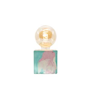 Junny Lampe cube marbré en béton rose & turquoise Rose 8x8x8cm