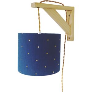 Belamp Lampe équerre double gaze bleu pois dorés cordon torsadé or Bleu 15x13x15cm