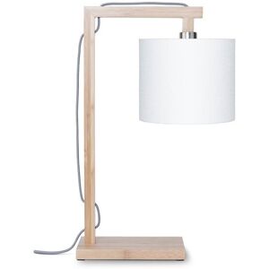 Good & Mojo Lampe de table bambou abat-jour lin blanc, h. 47cm Blanc 28x47x18cm